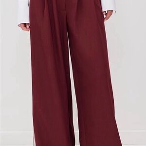 NWT Lioness Wide-Leg Trousers in burgundy with side stripe detail